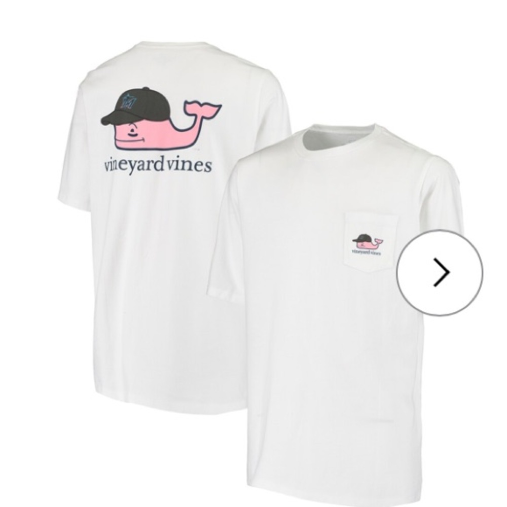 Vineyard Vines Florida Marlins Kids White T-Shirt with Pink Whale Logo Sz M NWT